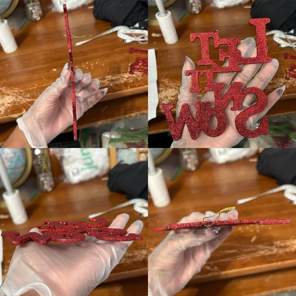 “Let It Snow” Red Glittery Letter Ornaments - Set Of 2 - “Chimney”